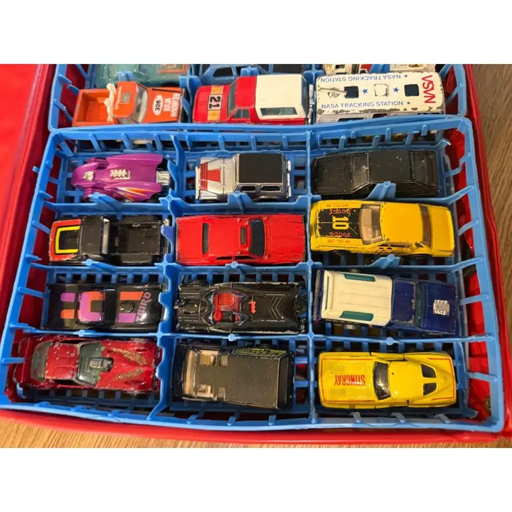 🚗 48 Car Case w/ Diecast Cars Hot Wheels Matchbox Zylmex Yatming Lot Vintage